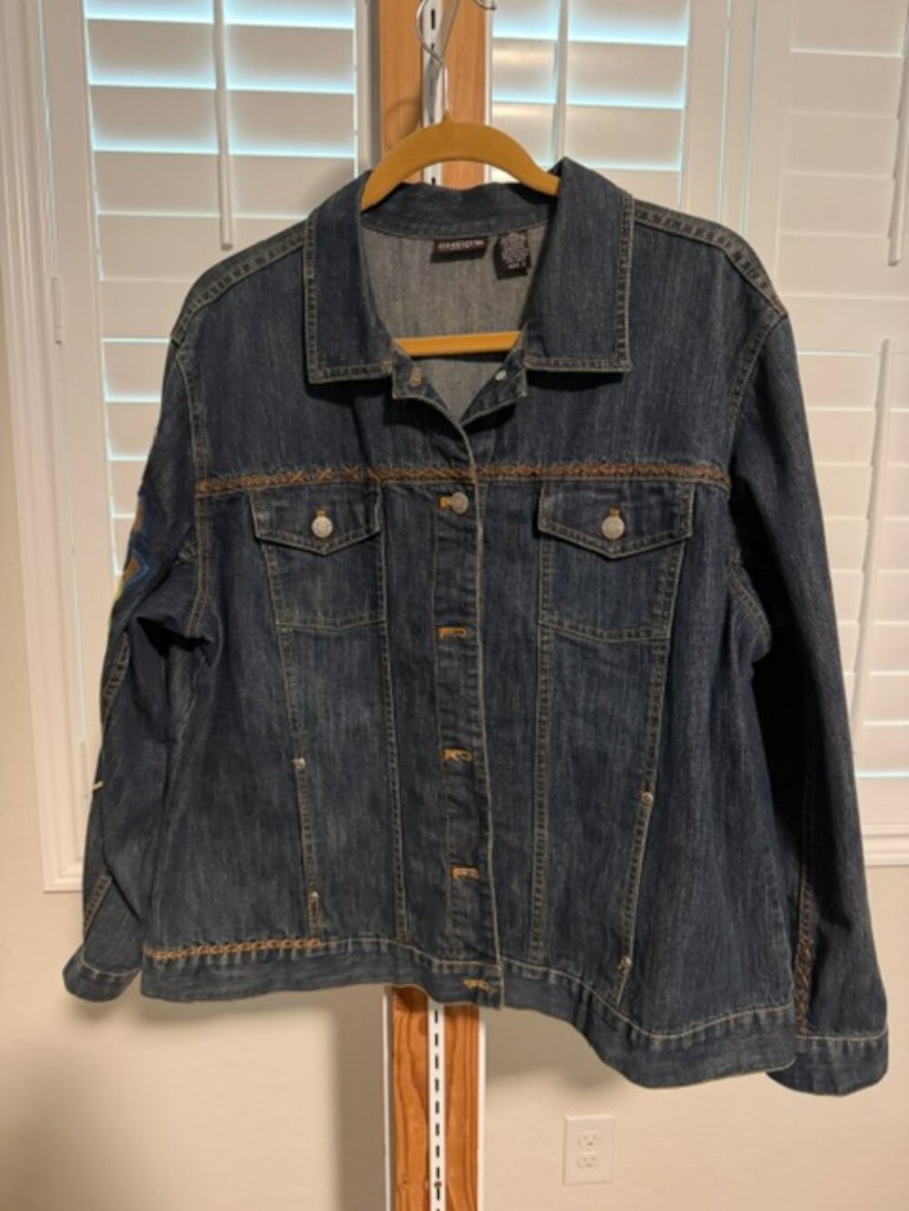 Chico's Embroidered Denim Jacket, Large Floral Back Patch Boho - Picture 4 of 4